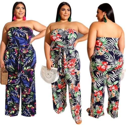 Plus Size Jumpsuit Women 5xl Floral Print Sexy Outfits Elegance Off Shoulder Strapless One Piece Outfit Wholesale Dropshipping