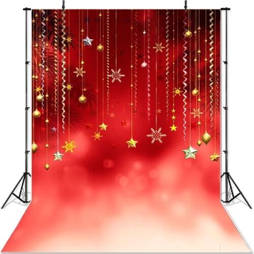 Christmas Photography Background Christmas Decoration Ribbon Stars Red Bokeh Birthday Party Backdrop Banner For Photo Studio