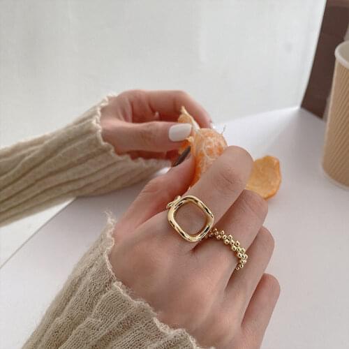 925 Sterling Silver French Metal Rings for Women Men Square Beads Germoetric Adjustable Ring Party Jewelry