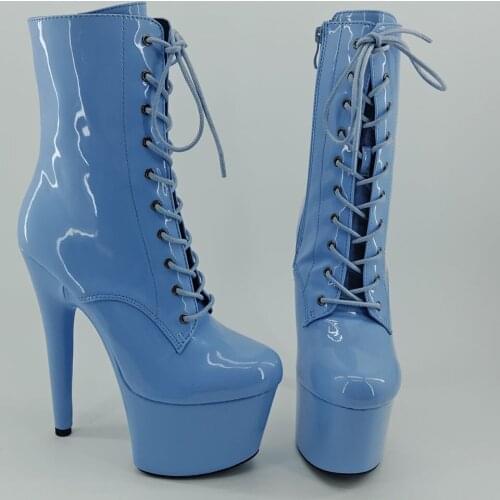 Leecabe Shinny Blue 7inch/17CM heels' Pole dancing boot with closed toe Pole Dance boot
