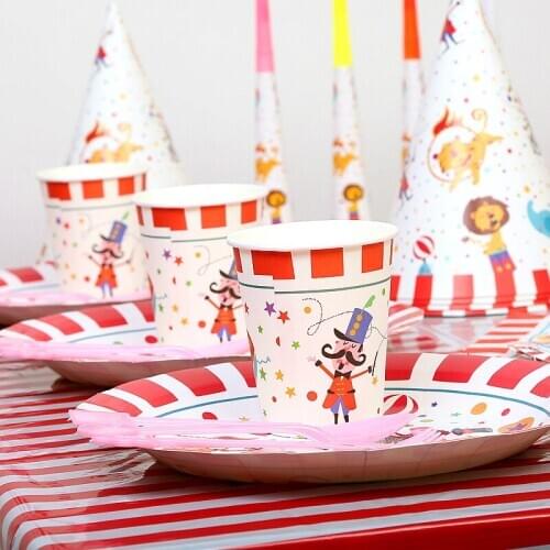 Carnival Circus Animals Theme Party Decoration Tableware Paper Cup Plate Hat Background Baby Shower Kids Birthday Party Supplies