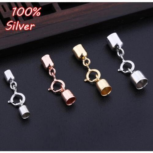 Rubber leather rope necklace bracelet 925 Sterling Silver Color Lobster Clasp Connector Buckle DIY Jewelry Accessories