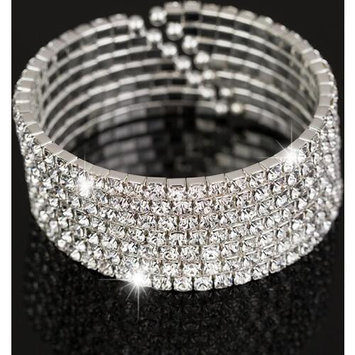 High Quality rhinestone bracelet bridal sliver plated charm bracelets & bangles crystal 7 row bracelets bangles for women B019