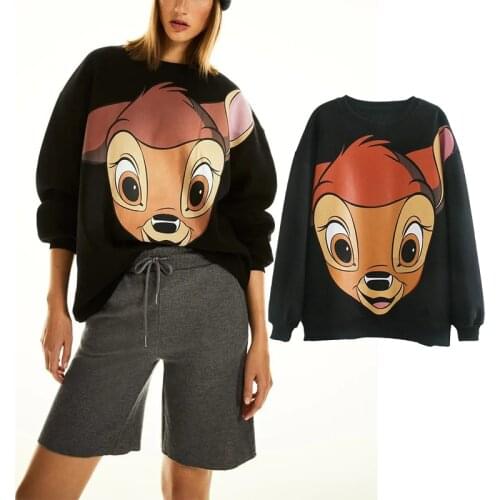 Za 2020 Women Sweatshirts Winter Pullovers Clothes New Cartoon Print Deer Round Neck Loose Drop-shoulder Sleeve Tops S201130