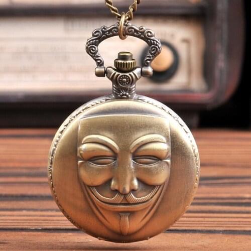 10pcs in) Vintage clown mask Quartz flip pocket watch necklace party promotion unique gift