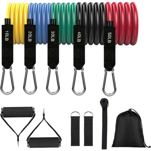 11 pcs/set Fitness Resistance Tube Band Yoga Gym Stretch Pull Rope Exercise Training Expander Door Anchor Strap Rubber Bands