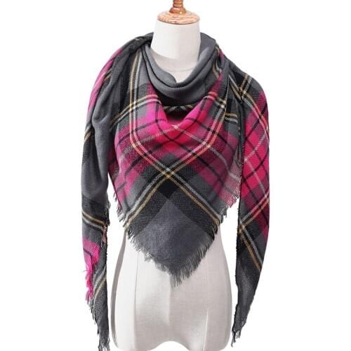 2020 Fashion Warm Knitted Winter Scarf Women Plaid Cashmere Triangle Scarves Foulard Femme Bufanda Pashmina 140*140*210cm