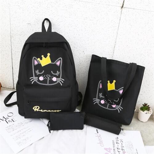 4pcs Fashion Cute Women Backpack Canvas Backbag School Bags Set New School Bag Teenager Anti-theft Shoulder Bag Female Mochilas