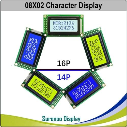 58*32MM 8*2 0802 8X2 Character LCD Module Display Screen LCM with Yellow Green Backlight Or Blue Color