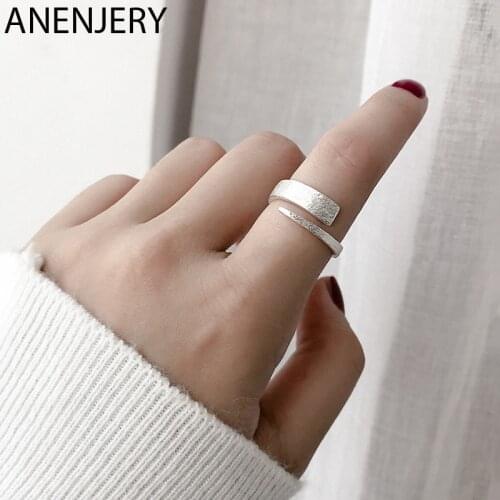 ANENJERY 925 Sterling Silver Simple Fashion Frosted Open Finger Ring Geometric Ring For Women Party Accessories S-R742