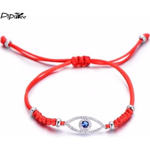 Pipitree Shiny Blue Zircon Evil Eye Charm Bracelet for Women Girls Handcrafted Snake Knot Red String Bracelets Lucky Jewelry