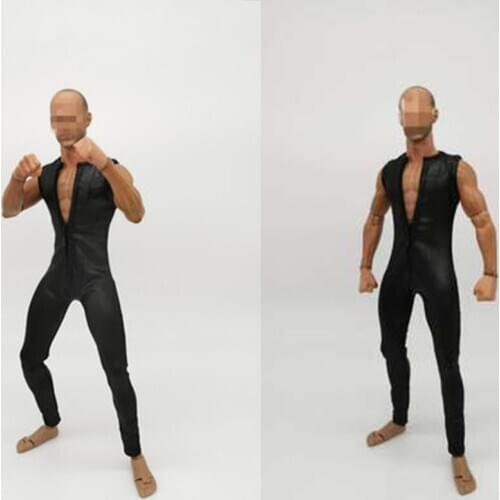 TBL HT M34 M35 Sleeveless faux Leather Bodysuit Black Bodysuit 1/6 Male Clothes Tight Suit jumpsuits 12'' TBL HT M34 M35