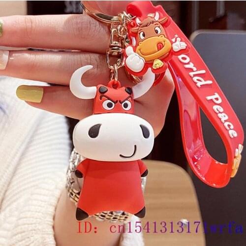 PVC Cattle Doll Keychain Anime Men Keybuckle Fashion Key chain Gift Silica gel Women Decorations Cartoon Cute Kawaii Keyring
