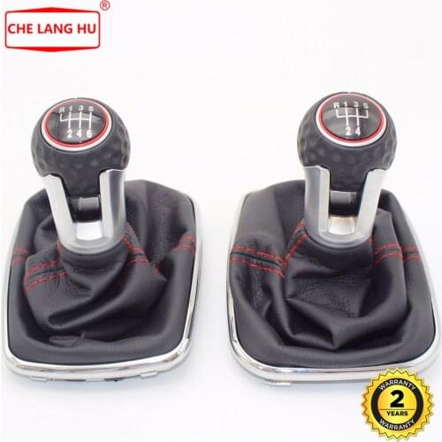 For VW Jetta MK4 Bora 1998 1999 2000 2001 2002 2003 2004 2005 Car Gear Shift Knob with Black Leather Red Thread 5 /6 speed 12mm