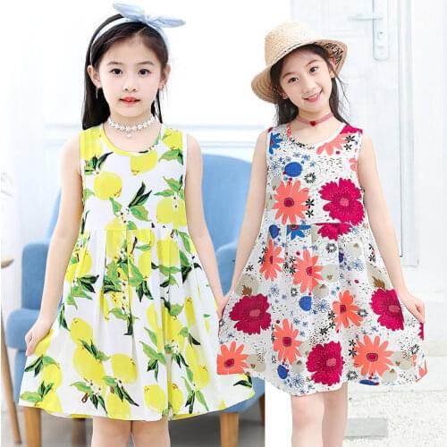 For 2-14 Yrs Girls Princess Homewear Summer Poplin Cotton Print Dress Nightgown Kids Child Baby Floral Sleeping Beach Sundress
