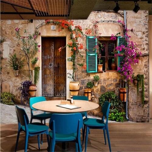 Beibehang European nostalgic retro cafe Western restaurant milk tea shop decoration background wallpaper street scene wall paper