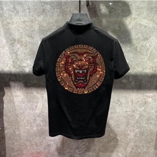 Hot drill Men Plus Size 4XL Rhinestones style Polos Mens Polo Shirts Brand Clothing New Short Sleeve Summer Shirt Man Cotton