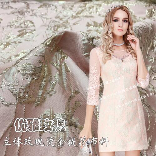 HLQON High quality yarn dyed jacquard brocade polyester rose Hot stamping fabric used for tissue women dress clothing patchwork