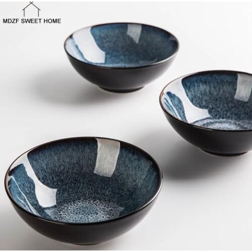 800ml Retro Style Ceramic Noodle Bowl Kitchen Salad Soup Bowls Microwave Safe Gradient Rice Bowl