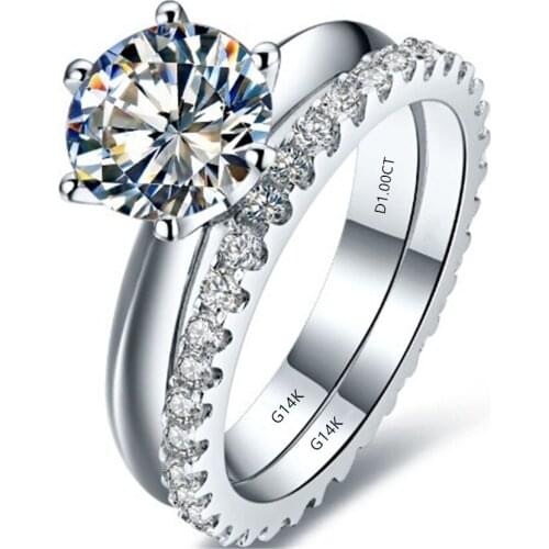 Luxury Style 1CT Round Fine Diamond Ring With Wedding Band Solid 14Karat White Gold Free Fresh Service All life Time