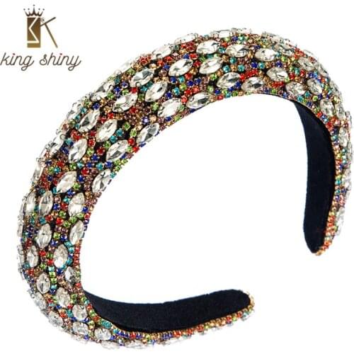 King Shiny Baroque Multi Color Rhinestone Headband Vintage Geometric Water Drop Crystal Hairband Female Party Hair Accessories