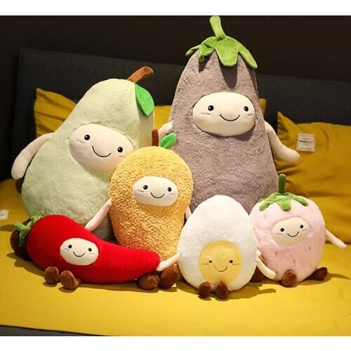 Creative Cute Fruits Vegetables Stuffed Toys Strawberry Pear Mango Egg Chili Eggplant Doll Soft Cushion Pillow for Girls Gift