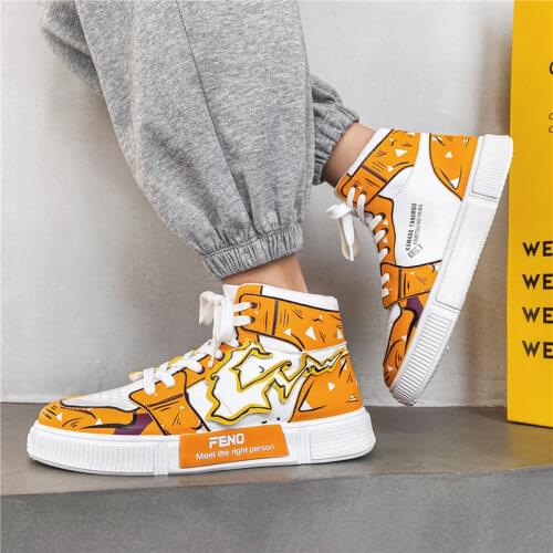 Mens Vulcanized Shoes Fashion Casual Shoes Trend Manga Womens Board Shoes Graffiti Flats Anime High Top Sneakers Male sneakers