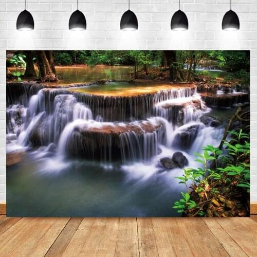 Laeacco Wonderland Waterfall Green Forest Photozone Photography Background Photocall Photographic Backdrop For Photo Studio