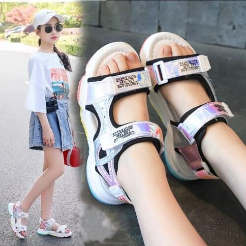 Summer Kids Sandals For Girls Princess Leather Casual Shoes Fashion Girls Sandals Rainbow Sole Childrens Beach Shoes