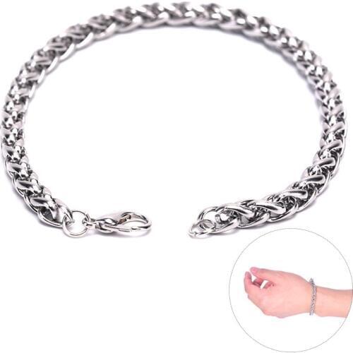 Fashion Women Men Unisex Bracelet Punk Rock 20cm Length Twist Oval Chain Silver-color Stainless Steel Bracelets Bangles21