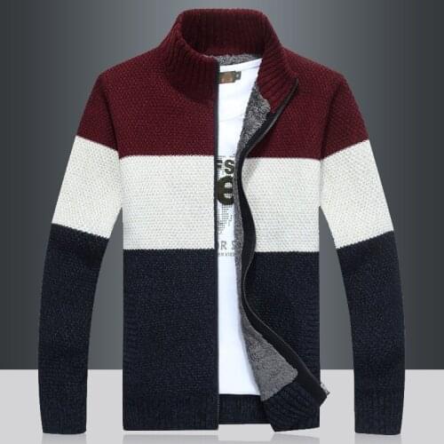 Men Sweater Coat Cardigan Zipper 2021 New Winter Patchwork Plus Velvet Keep Warm Male Thermal Sweater Thick Teenager Boy M63