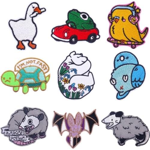 Children Clothes Embroidery Patches Iron on Cartoon Bat Patch Awesome Possum Cloth Stickers Cute Anime Animals Appliques Decor