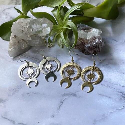 Celestial Sun and Crescent Moon Earrings Geometric Crescent Phase Boho Witchy Hippie Novelty Jewelry Punk Women Gift Trend