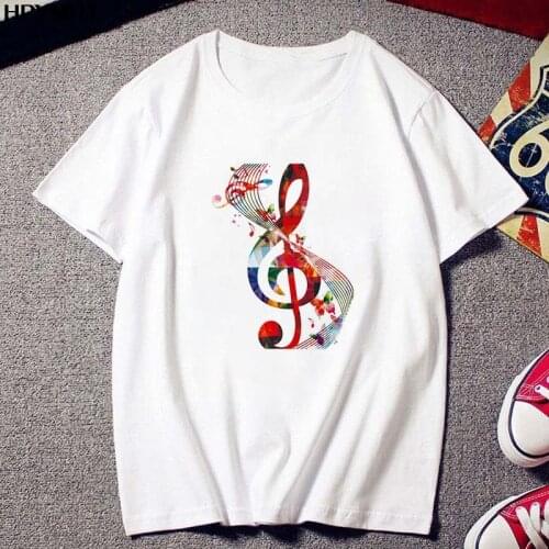 New Summer Beautiful Music Print White Tshirt Female Harajuku T-shirts Casual Tops T Shirt Women Clothing Short Sleeve Tee Femme