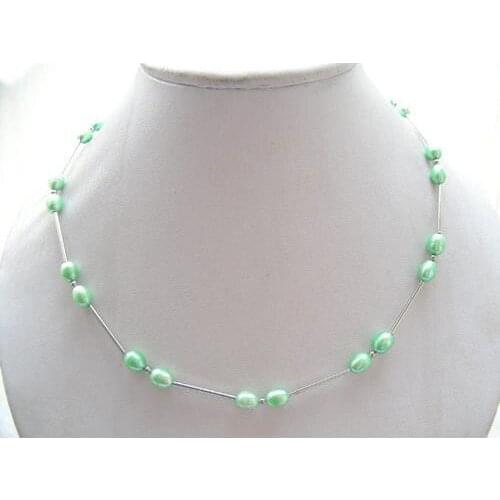 New Arrival Favorite Pearl Jewelry Amazing 7mm Green Rice Natural Freshwater Pearl Tible Silver Necklace Fine Lady Gift