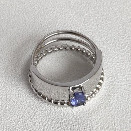 New womens ring ins personalized design cool wind electric light blue bead chain ring finger ring