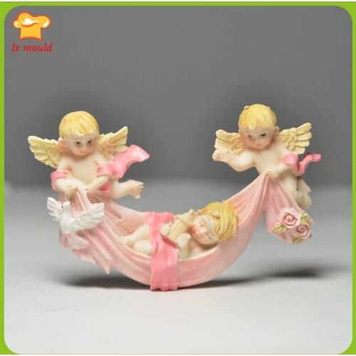 New 3 Angel Cradle Silicone Mold Fondant Cake Decoration Doll DIY Mould