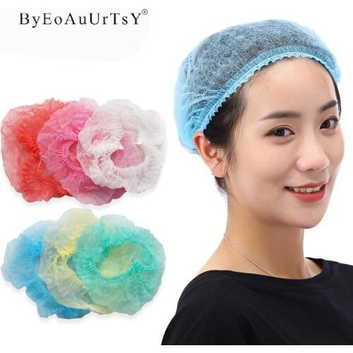 100PCS Non-woven Disposable Shower Caps Pleated Anti Dust Hat Women Men Bath Caps for Spa Hair Salon Bathroom Product