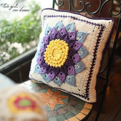 Original Retro Handmade Crochet Sofa Back Cushion DIY Garden Sunflower Cushion Traits Girdle Pillow Wedding Gfit Decor Prop 40CM
