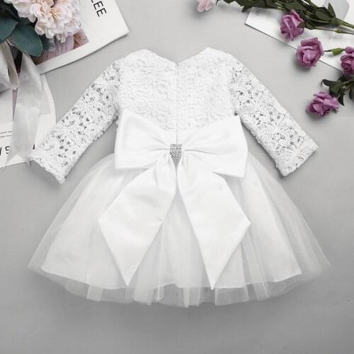 Infantil Baby Girls Lacework Flower Girl Dress with Detachable Bowknot Princess Dresses Wedding Bridesmaid Birthday Party Dress
