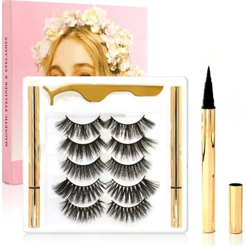5 Pairs Magnetic Eyelashes and Eyeliner Set False Eye Lashes Liquid Eyeliner & Waterproof Tweezer Set Lash Extension Supplies