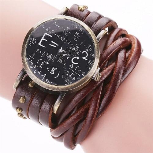 Dropshipping Vintage Retro Rivet Braided Genuine Leather E=MC2 Wrist Watch Casual Ladies Quartz Watches Relogio Feminino