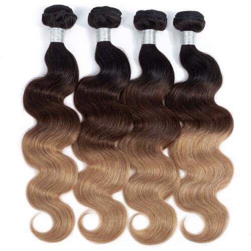 Ombre Human Hair Bundles Cheap Body Wave Hair 3/4 Bundles Colored 1B/4/27 Three Tone Brazilian Weave Bundles Hair Full And Thick