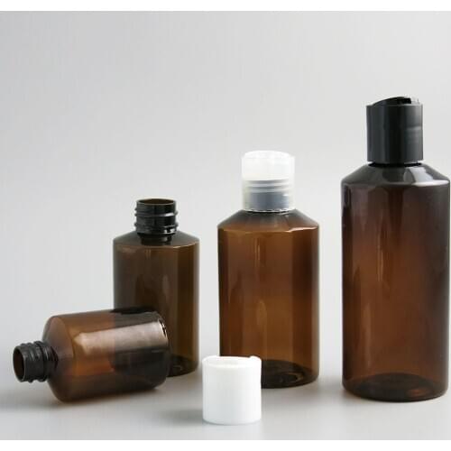 30pcs Refillable Empty 50ml 100ml 150ml 200ml Cosmetic Amber PET Plastic Bottle Shampoo Lotion Cream Skin Care Bottles Disc Cap