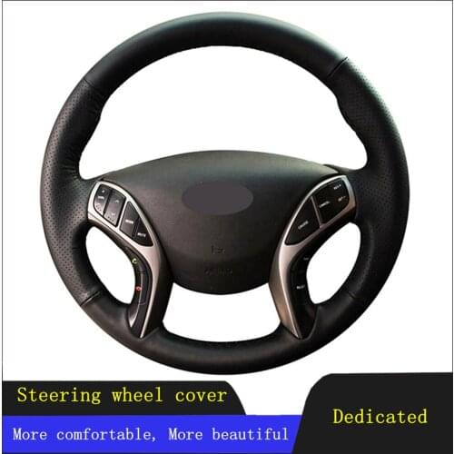 DIY Car Accessories Steering Wheel Cover Black Hand-stitched Genuine Leather For Hyundai Elantra 2011-2016 Avante i30 2012-2016
