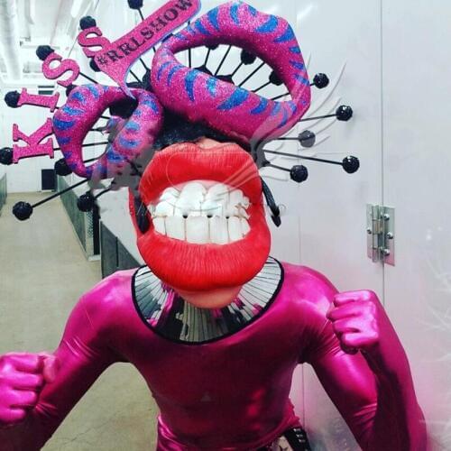 Bar nightclub Sexy red lips stage show gogo men and women lead dance DS DJ mask Headress