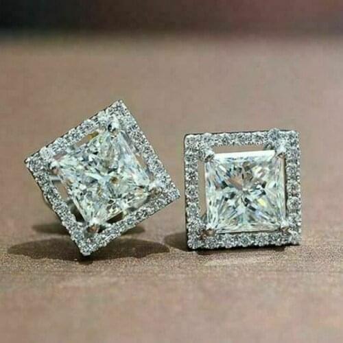 Huitan Gorgeous Cubic Zirconia Stud Earrings for Women OL Style Simple and Elegant Accessories Square Shaped Fashion Jewelry Hot