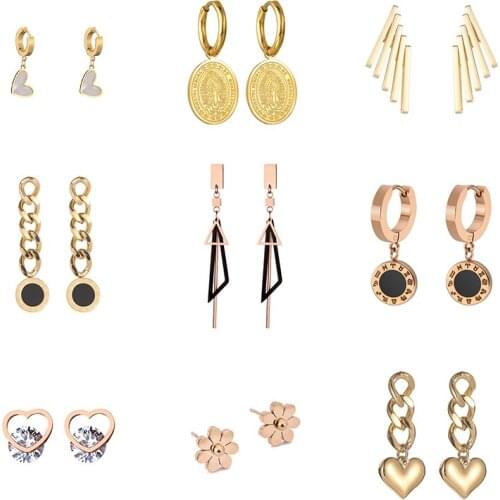 XIYANIKE 316L Stainless Steel Geomotric Heart Portrait Coin Rhinestone Drop Earrings 2021 Trendy For Women Fashion Party Jewelry