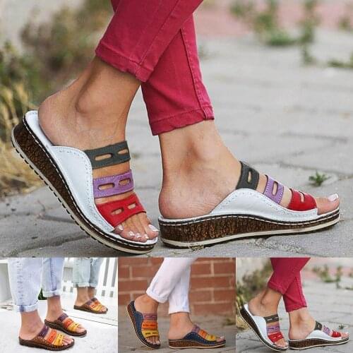 Women Slippers Summer Ladies Fashion Mixed Color Slip On Wedges Sandals Casual Slipper Comfort Beach Shoes Female Slippers