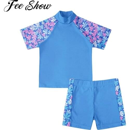 2Pcs Girls Tankini Floral Printed Swimsuit Swimwear Outfit Breathable Swimming Tops with Swimming Bottoms Bathing Suit Beachwear